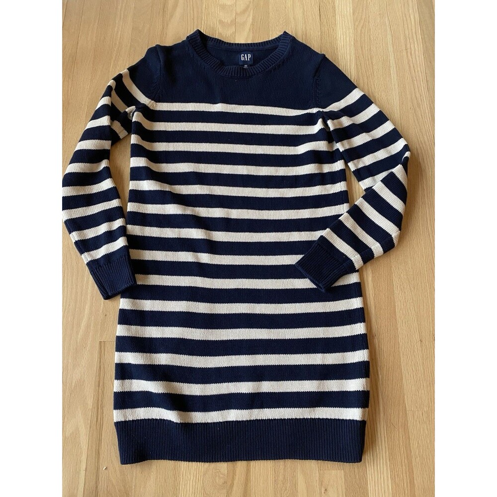 Gap Thick Heavy Cotton Navy Cream Stripe Nautical Coastal Preppy Sweater Dress